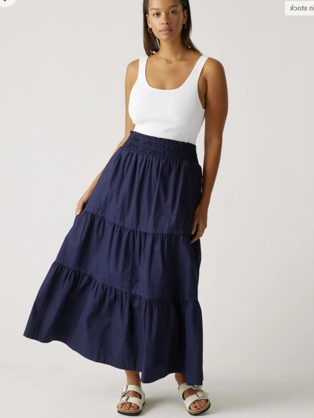 Tiered Poplin Maxi Skirt in Navy